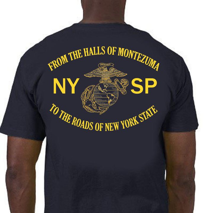 new york state police logo. The left chest logo has the